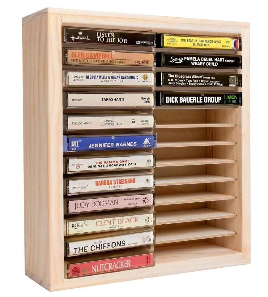Estante de almacenamiento de cinta de casete, soporte de cinta de casete de madera de 24 ranuras, montaje en pared o... Foto 1 de 4