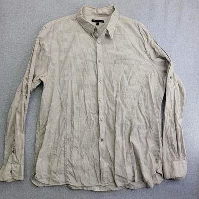 John Varvatos EE. UU. Camisa Para Hombre 2XL Beige Blanco Rayas Botón Frontal Pestaña Enrollable Foto 1 de 4