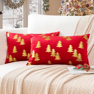 Gold Heißpräge Samt Kissenbezug 2er Set Dekorativ Kissenhülle Deko Sofakissen - Bild 1 von 4