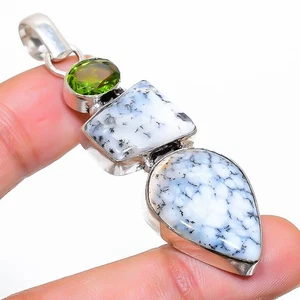 Dendrita Ópalo ,Peridoto Piedra Preciosa 925 Plata de Ley Joyería Colgante 6.5cm - Imagen 1 de 5