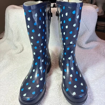 Botas de Lluvia Western Chief Wm 10 Azul Blanco Gota de Lluvia Lunares  Foto 1 de 4