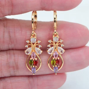 18K Yellow Gold Filled Multicolor Mystic Topaz Flower Teardrop Dangle Earrings - Picture 1 of 4