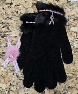 Brustkrebs Bewusstsein Handschuhe und Pin mit Nerzfell - Bild 1 von 3