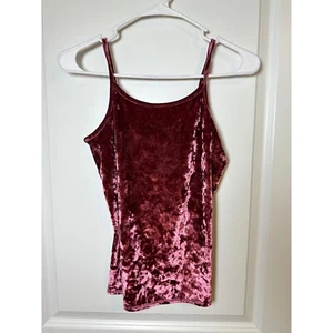 Velvet Y2K Cami Top Sleeveless Tank Casual Party Burgundy Wine Red Size S - Picture 1 of 2