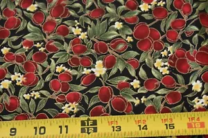 33" Long, Red Berries & Metallic-Gold on Black Quilt Cotton, Moda/Rodgers, P821 - Picture 1 of 5