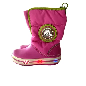 Crocs Gust Boots Pink Rubber Light Up Size C8 C 8 Rain Snow Comfort 24-25 EU - Picture 1 of 9