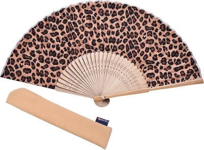 Hand Fan Bamboo Leopard Printed Folding Fan Cotton for Party Wedding Gift with F - Image 1 of 4