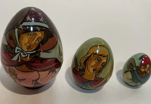 VTG wooden nesting eggs russian Fairy, Elf & Dwarf Rare (3) Signed Sergiev Posad - Picture 1 of 14