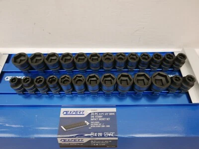 FACOM E041657 26PC 1/2" DRIVE SAE & METRIC STUBBY IMPACT SOCKET SET - Image 1 of 2