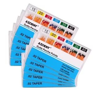 10X AZDENT Dental Gutta Percha Points GP 0.02 15-40# 120 Points Color Coded/Pack - Picture 1 of 10