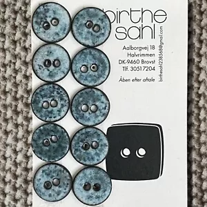 NEW Card of 10 Birthe Sahl Cool Larimar Blue Ceramic Glazed 18mm Buttons Denmark - Picture 1 of 24