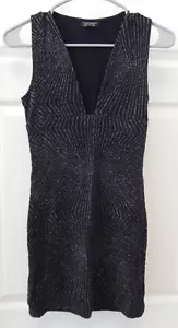 Topshop Black Sleeveless Silver Sparkle Bodycon Fine Knit Dress Size 4 - Picture 1 of 4
