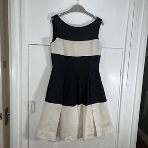 Kate Spade Dress Black Cream Boat Neck Pleated Fit & Flare Size US 8 UK 12 Silk - Picture 1 of 5
