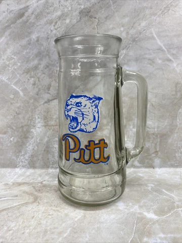 PITT PANTHERS Fisher's Peanuts Glass Beer Mug Stein Logo Spell-out Vintage 1980s Cover