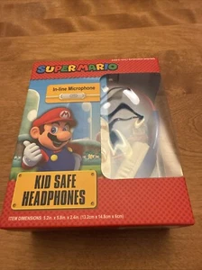 SUPER MARIO Kid Safe Headphones Ages 6+ Volume Limiting In-line Microphone New - Picture 1 of 6