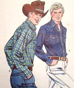 Vintage 1980er ungeschnittenes Kwik Schnittmuster 1289 Herren Western Steppstich Rodeo Hemd 34-40 - Bild 1 von 4