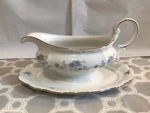 Johann Haviland Bavaria Germany Blue Garland Gravy Boat With Underplate NEW! #C - Picture 1 of 12