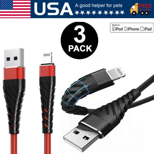 3 Pack Fast Charger USB Cable For iPhone 6 7 8Plus iPhone XR Xs Max 11 12 13 Pro - Image 1 of 4