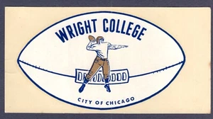 Vintage 1950's Decal ~ Wright College Chicago FOOTBALL ~ Waterslide Original - Picture 1 of 2