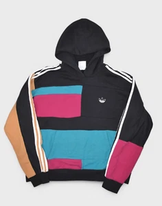 Adidas Sweatshirt Mens XL Color Block Panel Trefoil Logo Hoodie Pullover Warm Up - Picture 1 of 8