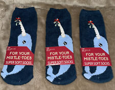 (3) Women's "For Your Mistletoes" Cozy Narwhal Socks Giftcard Holder 1 Sz NIP