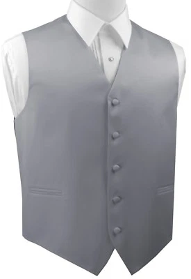 Satin Silver Formal Casual Tuxedo Vest Wedding Prom - Image 1 of 3