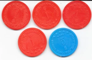 80er Jahre - RELI DOLLARS WETTBEWERB - 5 PLASTIKMÜNZEN, WIE ABGEBILDET - Bild 1 von 1