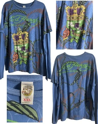 Camisa De Colección Y2K Ed Hardy por Christian Audigier En Capas AOP Manga Larga Talla 2XL Foto 1 de 4