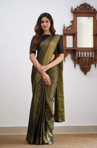 Camicetta Sari di seta da sposa designer Sari Bollywood matrimonio indiano meridionale pronta all'uso - Foto 1 di 3