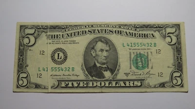 $5 1981-A Gutter Fold Error Federal Reserve Bank Note Currency Bill Very Fine - Image 1 of 2