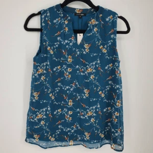 Papermoon ärmelloses Damenoberteil türkis Blumenmuster Schlitzausschnitt Größe XS neu mit Etikett - Bild 1 von 5