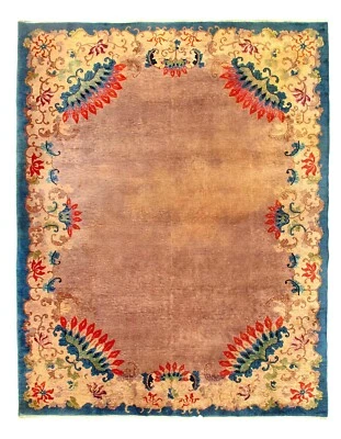 Light brown Antique Chinese Art Deco Rug 9'x 12' - Image 1 of 3