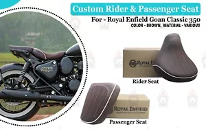 Rider & Passenger Brown "Custom Seat For Royal Enfield Goan Classic 350" - Picture 1 of 19