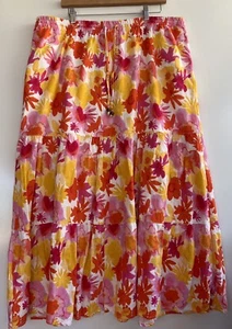 AVELLA Size 20 Ladies Multicoloured Floral Tiered Skirt, Linen Blend, Pockets - Picture 1 of 10