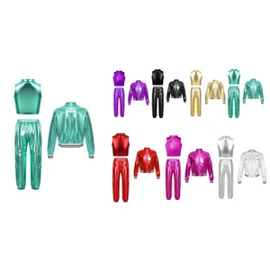 Kids Girls Jacket Vest With Pants Workout Dance Outfit Skating Tracksuit Active - Picture 1 of 51