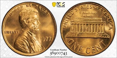 PCGS MS67+ RD 1977 Lincoln Memorial Cent Red Plus - Image 1 of 3
