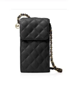 Michael Kors Sloan Black Quilted Leather Phone XBODY NWT - Picture 1 of 15