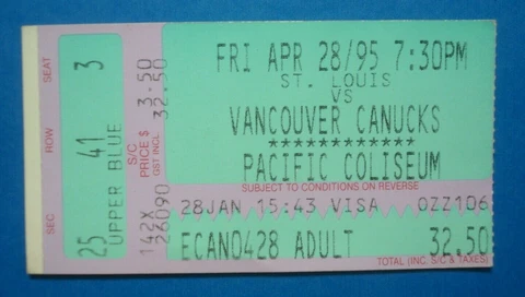 4/28/95 **St. Louis BLUES vs Vancouver CANUCKS* **USED NHL Hockey TICKET Stub** Cover