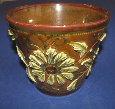 Cache Pot Ancien Ceramique Faience  terre cuite bon etat d 18,5cm h 16cm - Photo 1/4