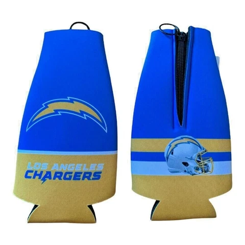Los Angeles Chargers Bottle Cooler 12 oz Zip Up Koozie Jacket NFL Two Sided Cover