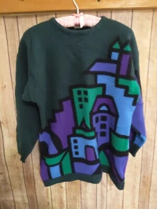 Betty Barclay Vintage Cityscape Wool Blend Sweater Size Small - Picture 1 of 10