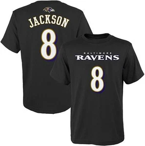 T-shirt Lamar Jackson Baltimore Ravens Youth Mainliner retro nome e numero - Foto 1 di 3