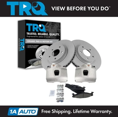 Pinças de freio dianteiro TRQ pastilhas e rotores de cerâmica compatíveis com 1994-1996 Ford Bronco F-150 - Imagem 1 de 4
