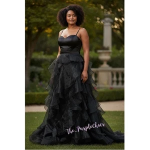 Torrid Neu mit Etikett Vintage ärmellos schwarz Chiffon Stufen Rüschen Wellen Kleid 14 - Bild 1 von 15