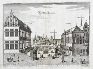 Bremen Marketplace Town Hall View Engraving Copperplate Merian 1650 - Picture 1 of 1