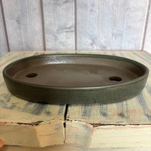 Oval Dark Green Japanese Bonsai Pot 26cm x 18cm x 3.5cm - Picture 1 of 7