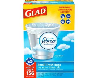 Bolsas de basura Glad 4 galones Twist-Tie, 156 quilates, aroma fresco Febreze limpio Foto 1 de 4