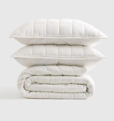 Quince European Linen Box Quilt Set TWIN One Sham White NWOT Open Box - Image 1 of 4