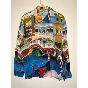 Camisa Oxford Nicole Taylor Seda Cuentas Paisaje Escénico Venecia Italia Arco Iris XL - Imagen 1 de 7