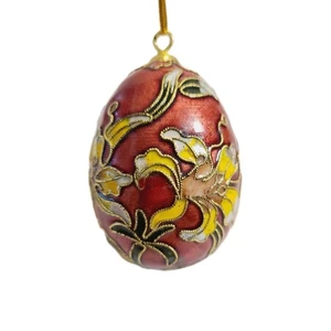 Adorno de huevo colgante esmalte cloisonné de metal vintage diseño floral iris  - Imagen 1 de 10